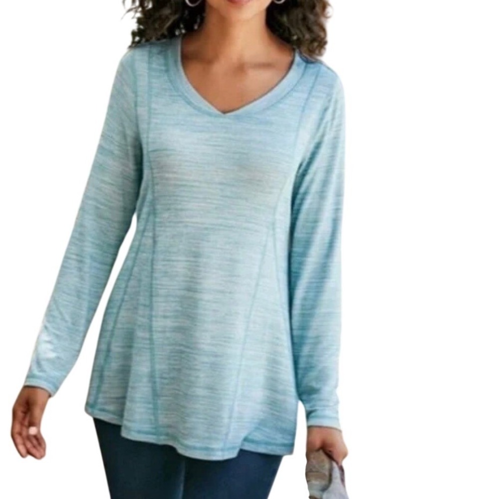 Soft Surroundings Blue V-Neck Tunic Top Long Sleeve Medium